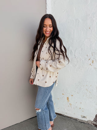 Lauren Floral Corduroy Shacket-Ecru