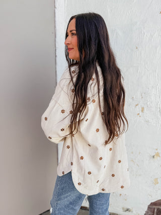Lauren Floral Corduroy Shacket-Ecru