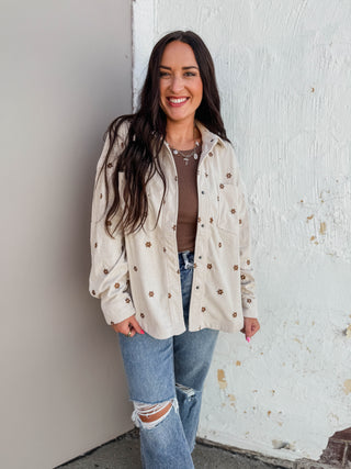 Lauren Floral Corduroy Shacket-Ecru