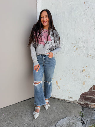 Shannon Floral Sweater-Grey