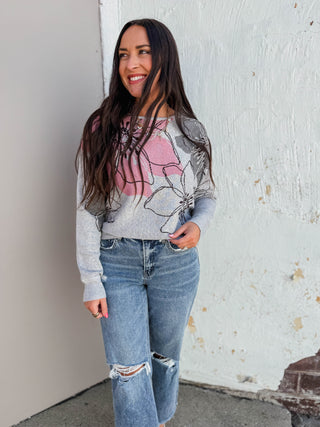 Shannon Floral Sweater-Grey