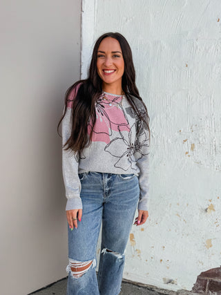 Shannon Floral Sweater-Grey