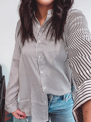 Rylee Striped Button Down-Ivory