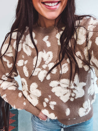 Francine Floral Sweater-Taupe