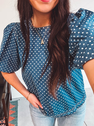 Rae Polka Dot Denim Top