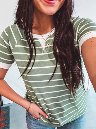 Cassie Striped Top-Green