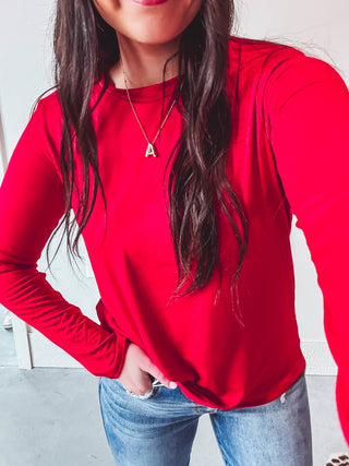 Karter Long Sleeve Top-Dark Red