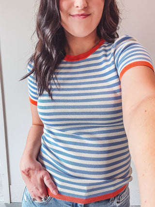 Ava Striped Top-Chambray