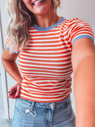 Ava Striped Top-Orange