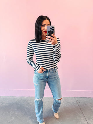 Jess Top-White Navy Stripe-Thread & Supply