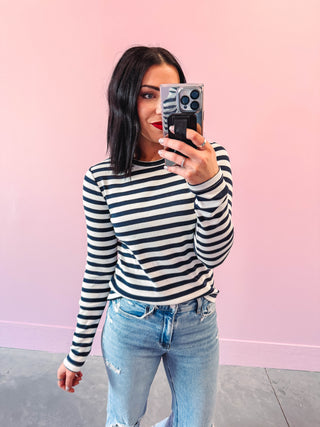 Jess Top-White Navy Stripe-Thread & Supply