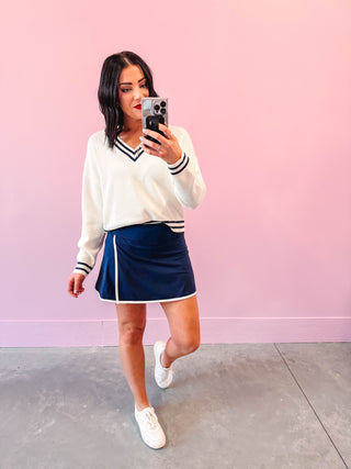 Rebecca Sweater-Ivory Navy-Thread & Supply