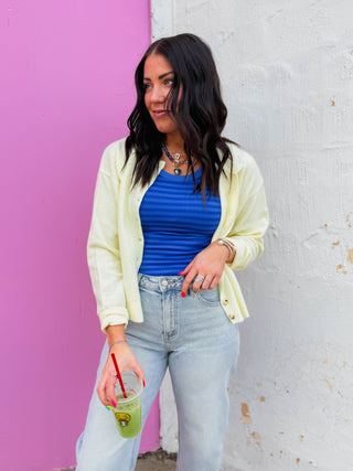 Cool Girl Striped Tank-Royal Blue