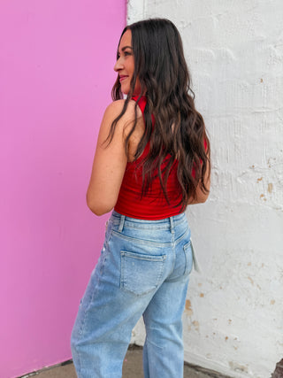 Cool Girl Striped Tank-Red