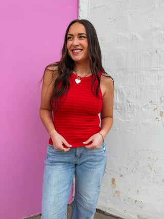 Cool Girl Striped Tank-Red