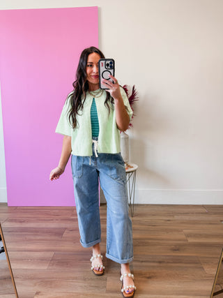 Cool Girl Striped Tank-Dusty Teal