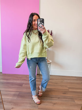 Aubree Mid Rise Cuffed Straight Leg Denim