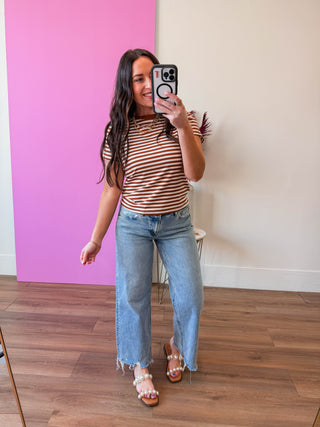 Aiden Striped Tee-Espresso/White