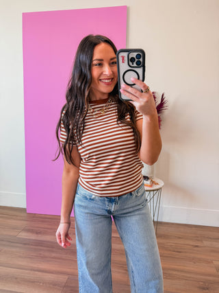 Aiden Striped Tee-Espresso/White