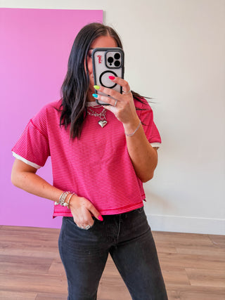 Line It Up Tee-Pink/Red