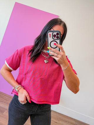 Line It Up Tee-Pink/Red