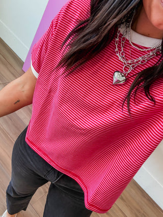Line It Up Tee-Pink/Red