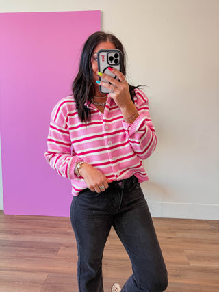 Everyday Edge Striped Cardigan-Pink Mix