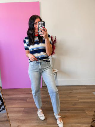 Caitlin Striped Tee-Navy