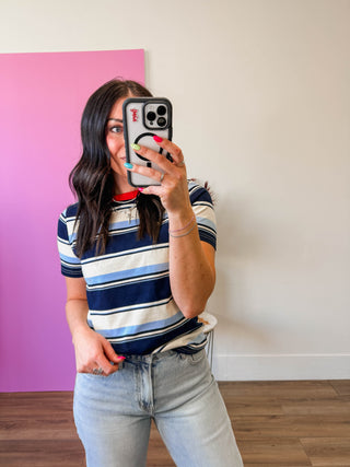 Caitlin Striped Tee-Navy