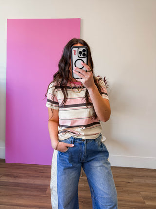 Caitlin Striped Tee-Pink