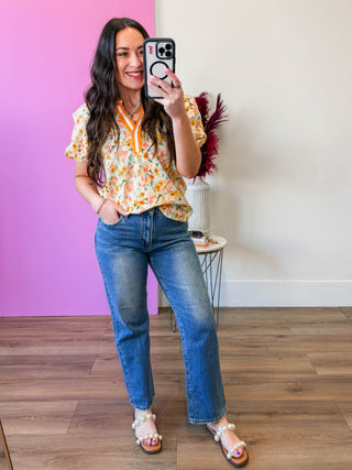 Georgia Floral Top-Yellow/Orange