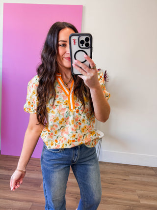 Georgia Floral Top-Yellow/Orange