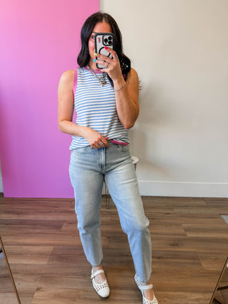Lindsey Striped Knit Tank-Chambray