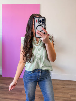 Mae Striped Top-Green