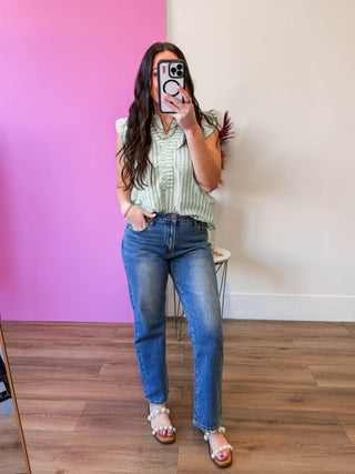 Mae Striped Top-Green