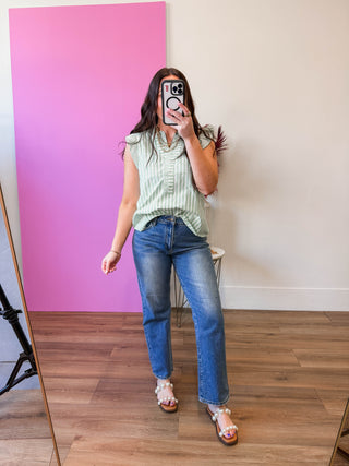 Mae Striped Top-Green