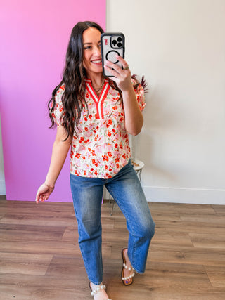 Georgia Floral Top-Pink/Coral