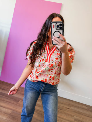 Georgia Floral Top-Pink/Coral