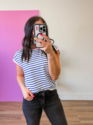 Melanie Striped Top-Royal