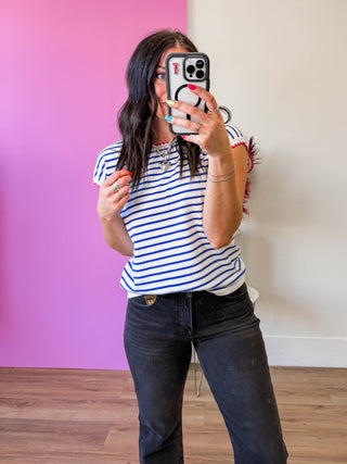 Melanie Striped Top-Royal