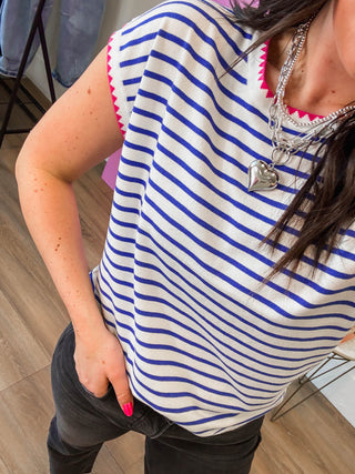 Melanie Striped Top-Royal