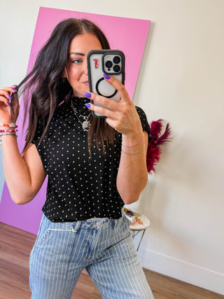 Ari Polka Dot Top-Black