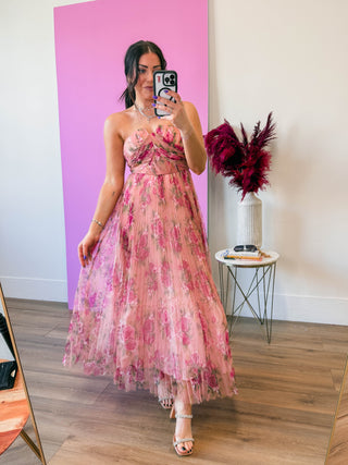 Blush Bloom Pleated Maxi Dress