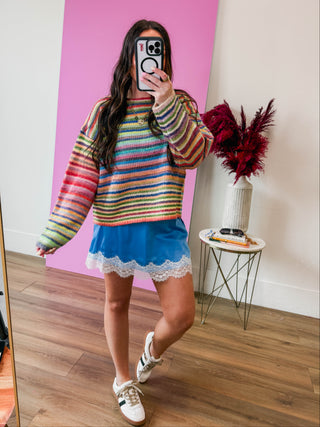 Pop Of Lace Satin Mini Skirt