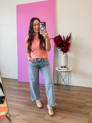 Lola Waffle Knit Tee-Melon