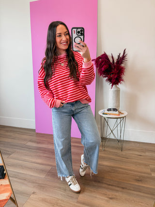 On The Line Pullover-Pink/Red