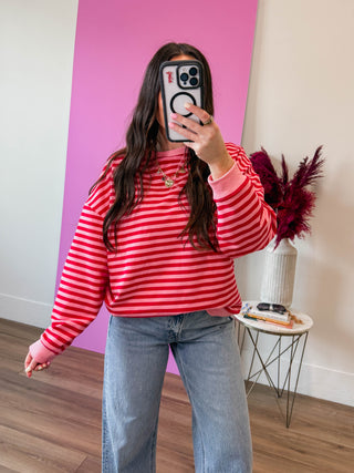 On The Line Pullover-Pink/Red