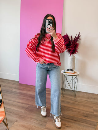 On The Line Pullover-Pink/Red