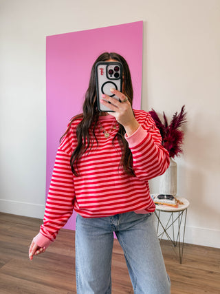 On The Line Pullover-Pink/Red