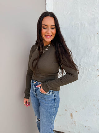 Lea Long Sleeve Top-Olive